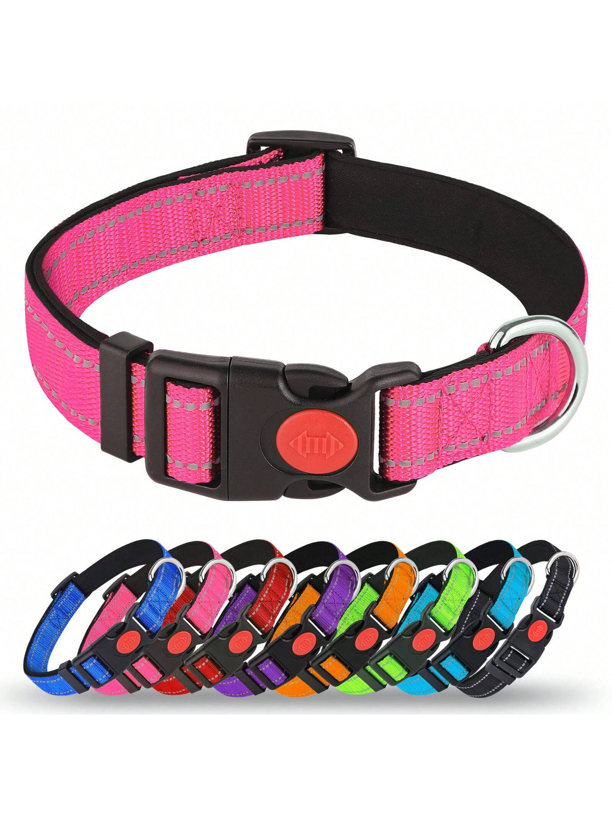 MITOOE 1pc Reflective Dog Collarwith Safety Locking Buckle Adjustable Soft Neoprene Padded Breathable Nylon Pet Collar For Small Medium Large Dogs
