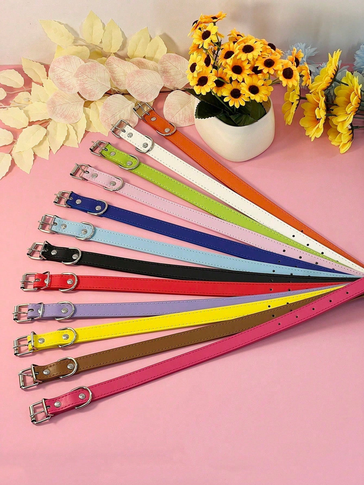 PU Leather Pet Collar, Multiple Sizes Minimalist Flat Collars, Multi-Color For Dogs And Cats