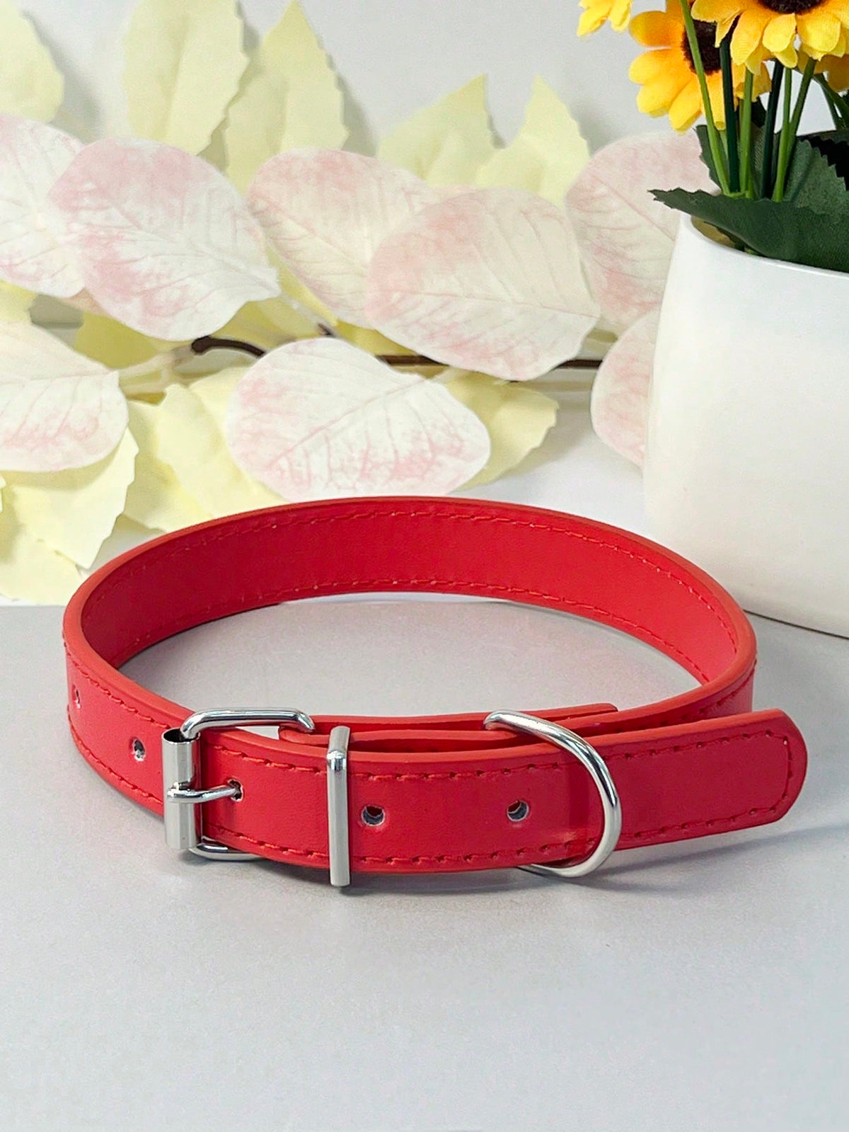 PU Leather Pet Collar, Multiple Sizes Minimalist Flat Collars, Multi-Color For Dogs And Cats