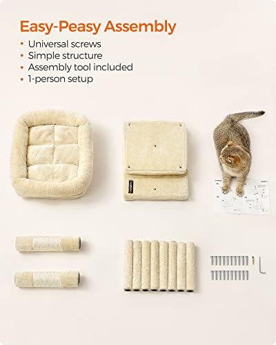 Feandrea Cat Tree, 26.4-Inch Small Cat Tower, Cute Plush Condo, Beige