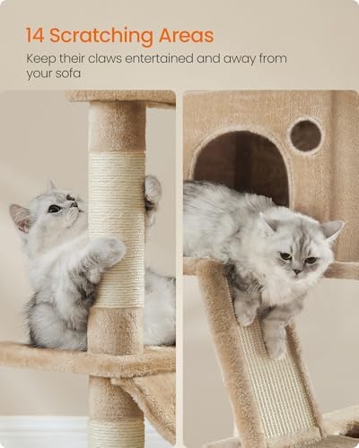 Feandrea Cat Tree, 81.1-in Large Cat Tower, Multi-Level Condo, Camel Brown