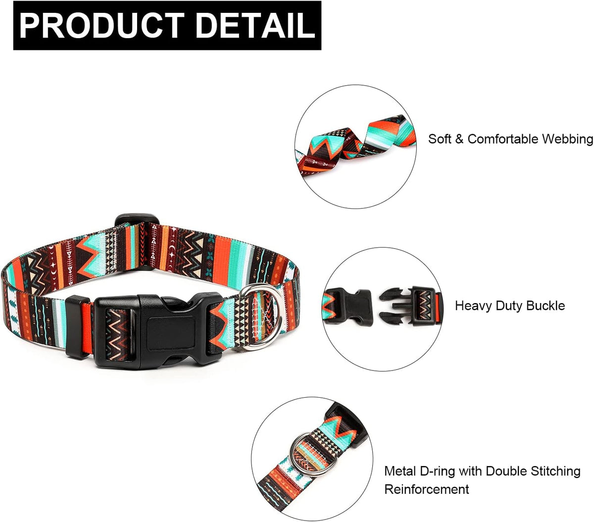 Mercano Adjustable Dog Collar - Special Design Patterns, Soft Nylon Comfortable Durable Pet Collar for Small Medium Large Dogs (M, Tribal Green)