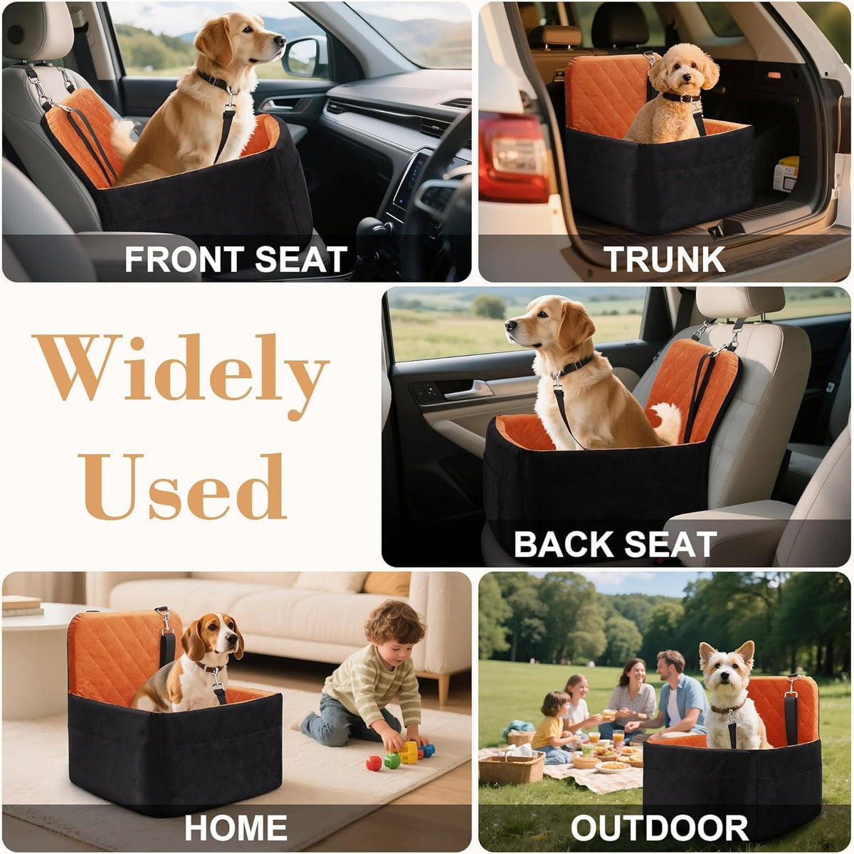 Dog Car Seat for Small/Medium Dogs,Pet Dog Booster Car Seat Puppy 15-35 lbs with Soft 4+2in Detachable Pads Detachable Elevated Cushion and Washable Cover Brown
