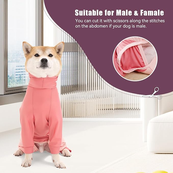 Dog Recovery Suit for Surgery Dog Onesie for Female and Male E-Collar Alternative Anti Shedding Pajamas Long Sleeve Claming Bodysuit Pink XXXL