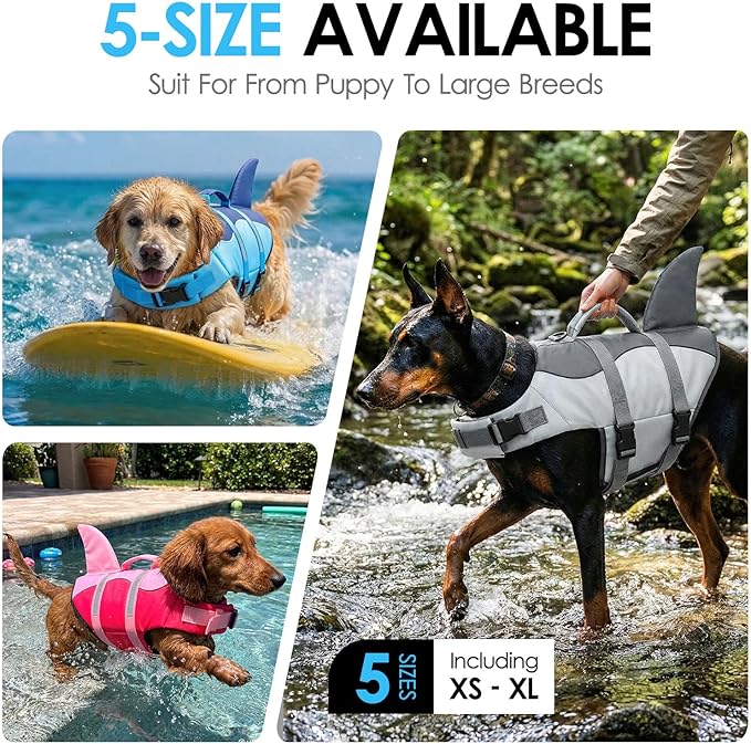 AOFITEE Dog Life Jacket, Vest for Swimming, High Flotation Swim with Rescue Handle and Reflective Stripe, Lifesaver Swimsuit for Boating Summer Pool