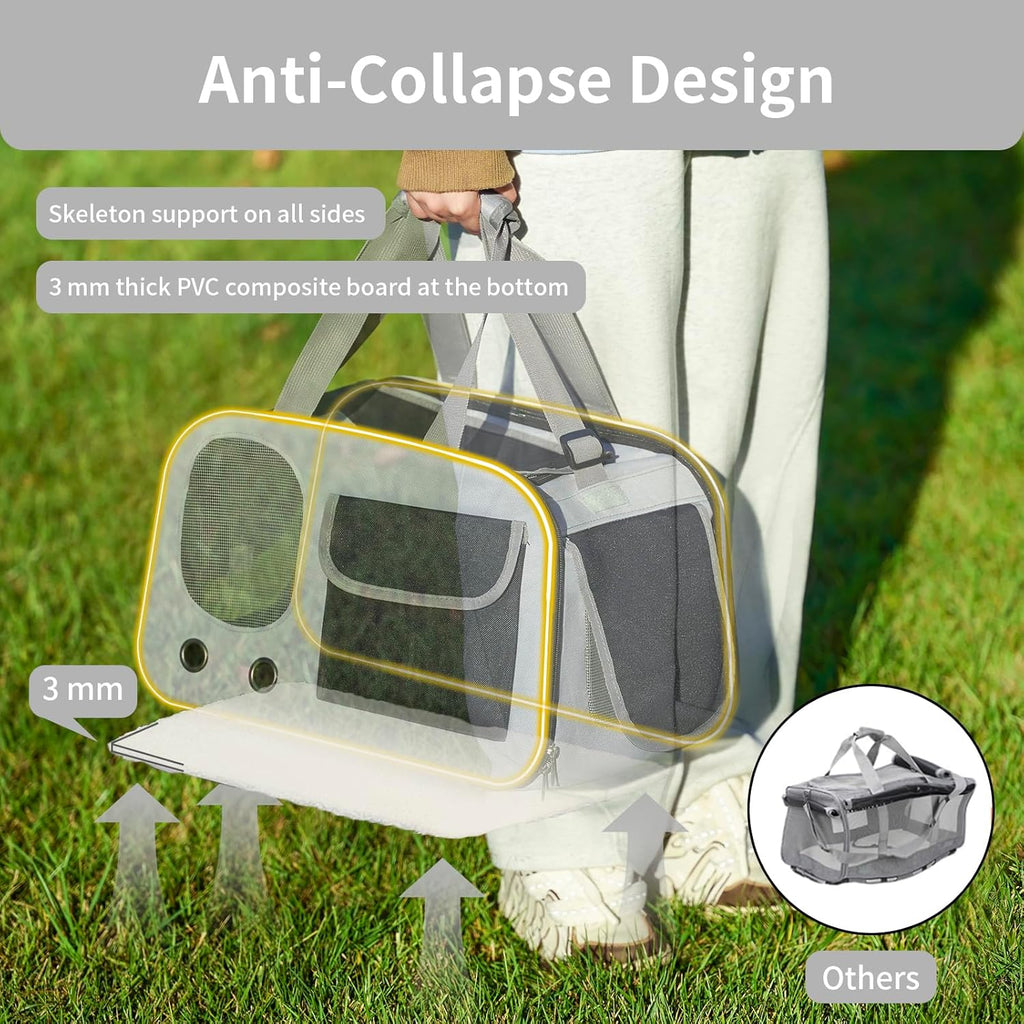 Cat, Dog Carrier for Pets up to 15 lbs, Soft-Sided Collapsible Pet Carrier with Sturdy Base, Roll-up Curtain and Large Storage Bag, Cat Bag for Medium Cats and Small Dogs