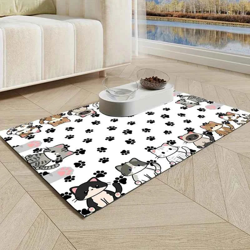 Kawaii Cartoon Diatomaceous Earth Cat Litter & Dining Mat – Water-Absorbent Quick-Drying Non-Slip Home Decor Pet Mat (4 Sizes)